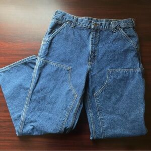 Vintage Carhartt Double Knee Jeans B73DST Mens Blue Denim Straight Leg 36x30